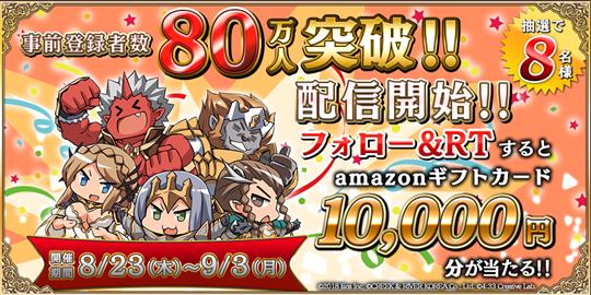 事前登録者数80万人突破&リリース決定記念RTキャンペーン